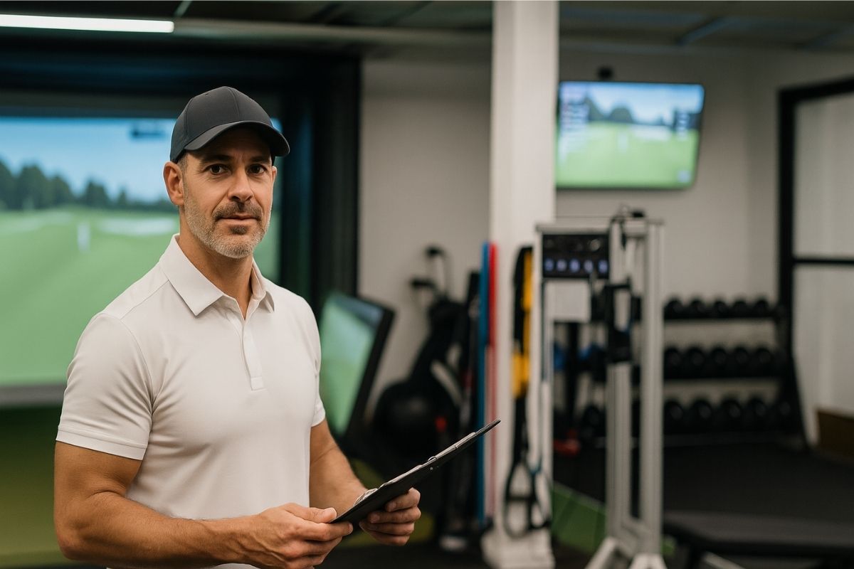 Professional sports medicine doctor reviewing charts and data.